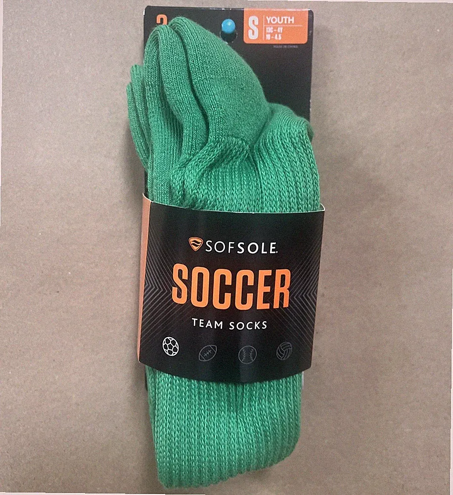 2 Pr Sof Sole Youth Performance Soccer Socks Green Size S 13C-4Y 10-4.5