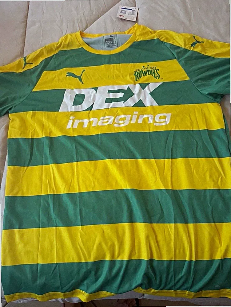 2 puma Tampa Bay Rowdies Soccer Jersey Green/Yellow Striped Size M and XL