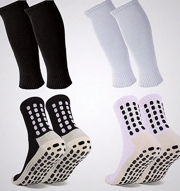 2 Set Grip Soccer Socks and Shin Guard Sleeves Non Slip Soccer Sleeve Socks for
