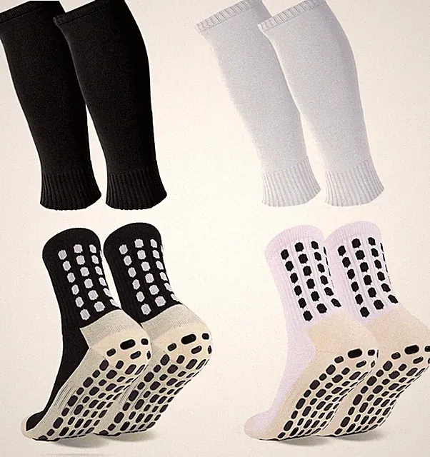 2 Set Grip Soccer Socks & Shin Guard Sleeves Non-Slip Athletic Sports Socks