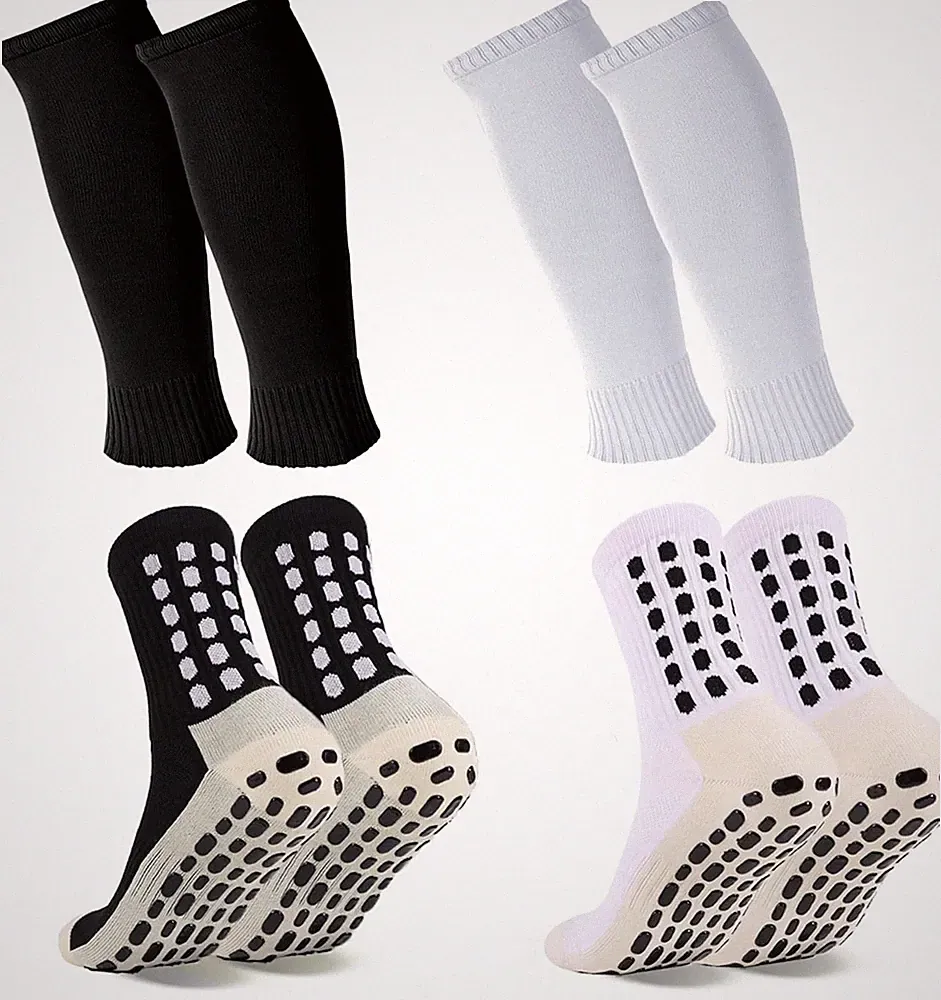 2 Set Grip Soccer Socks & Shin Guard Sleeves Non-Slip Sports Sleeve Socks Men Wo