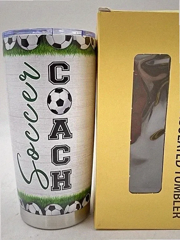 20 oz Insulated Stainless Steel Tumbler w/ Lid Soccer Coach Gift