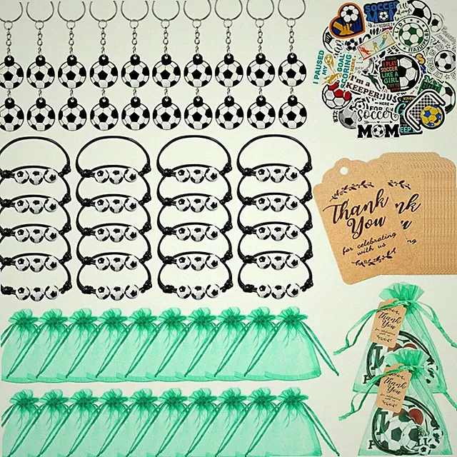 20 Sets Soccer Party Favors, Soccer Watch Party Supplies with Keychains Bracelet