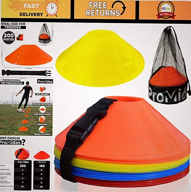 200 Small Plastic Soccer Training Cones - Flexible Conos for Sports Drills & Pra