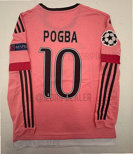 2015/16 Juventus Pink Away Retro Jersey Long Sleeve Pogba #10 Vintage PinkIconic