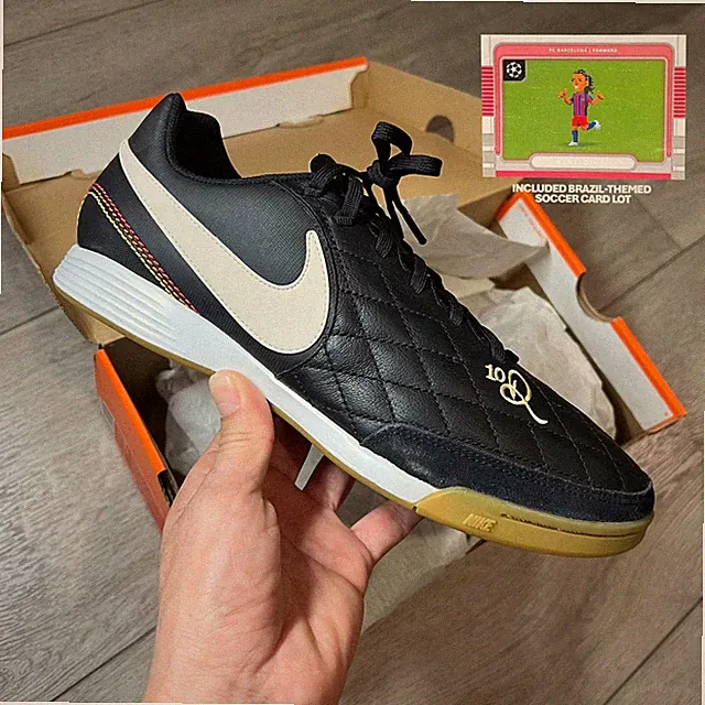 2018 Nike Tiempo Legend 7 Ronaldinho Indoor 9.5 + Topps/Donruss Brazil Card Lot