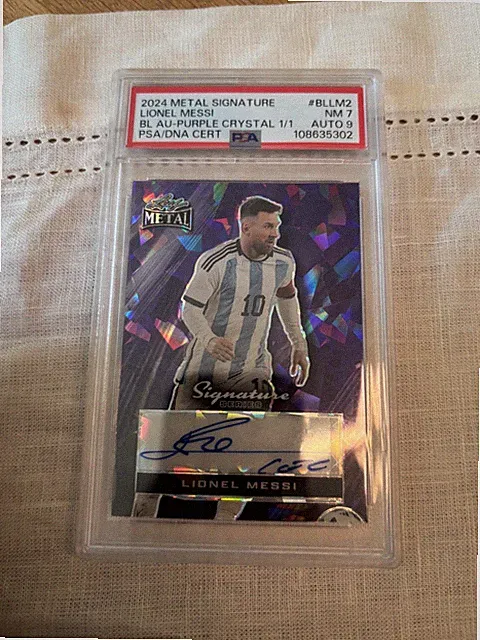 2024 Leaf Metal Miami FC Lionel Messi Auto- Purple Crystal 1/1 - PSA NM 7 Auto 9