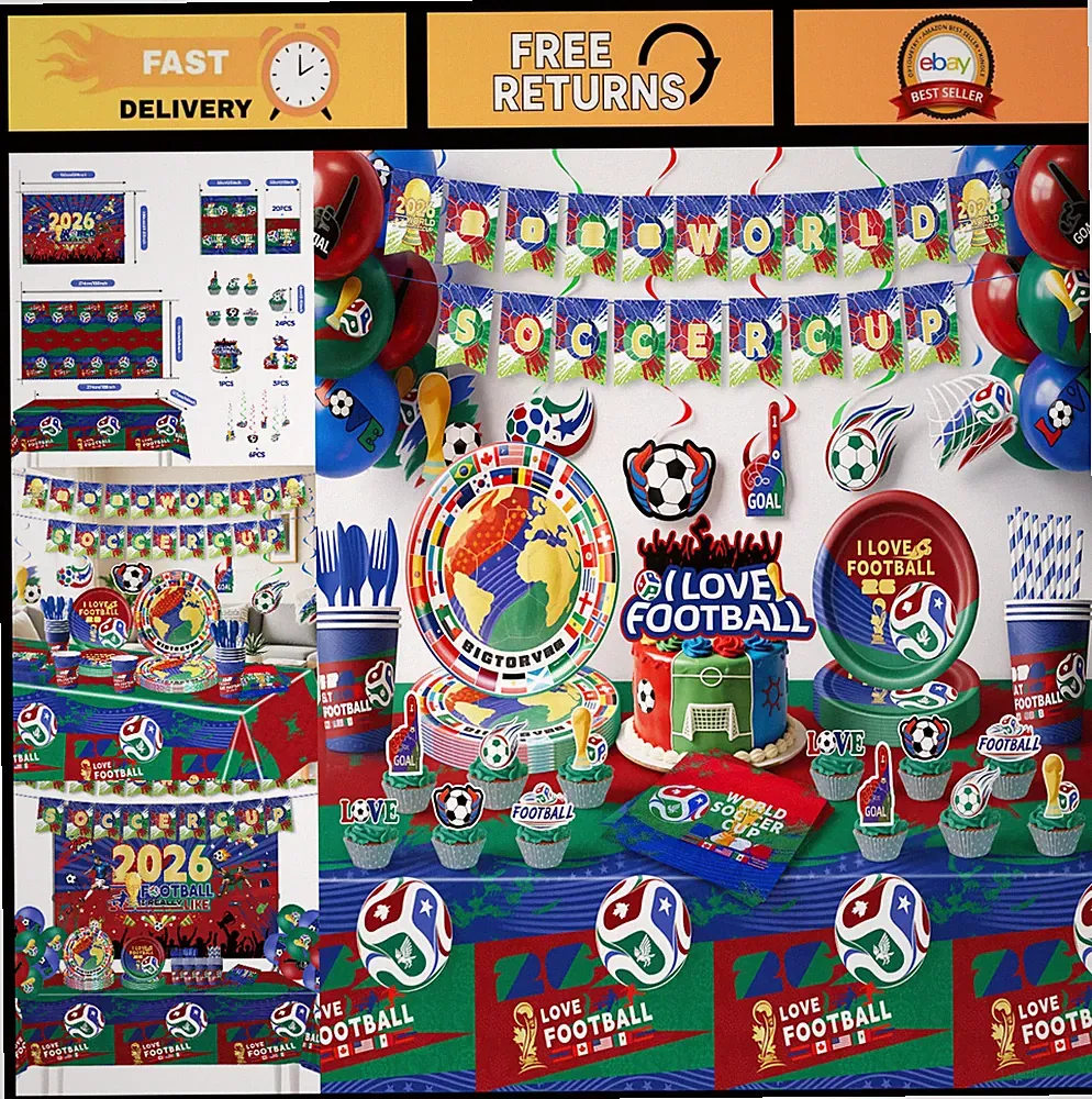 2026 Soccer World Cup Party Decorations Set, 159Pcs Flags & Tableware Kit, Olymp