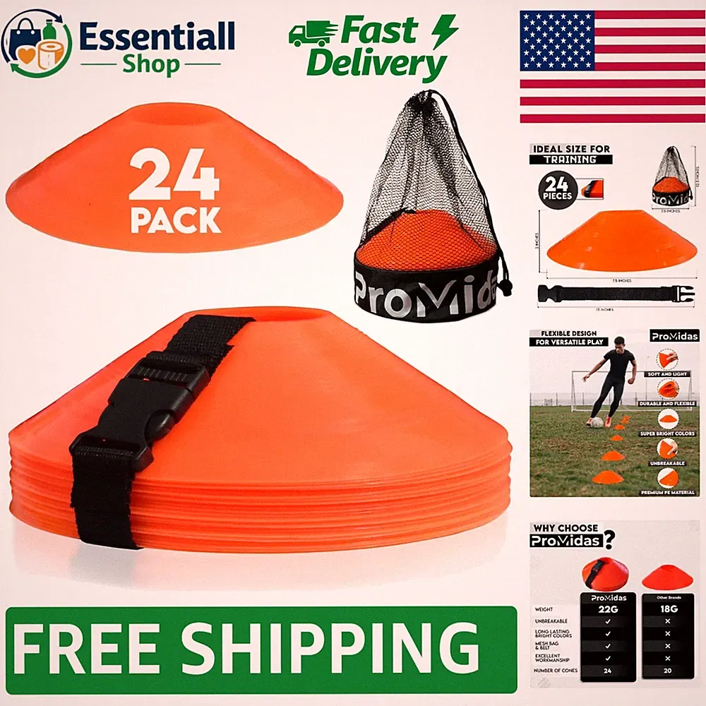 24 Pack Soccer Cones for Kids - Durable, Flexible Training Cones for All Sports