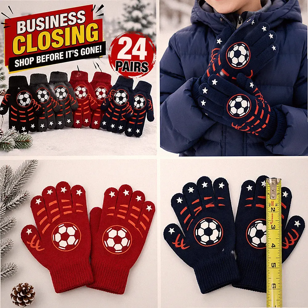 24 Pairs Wholesale Kids Soccer coldWinter Gloves Warm Knit Boys Girls Bulk Lot