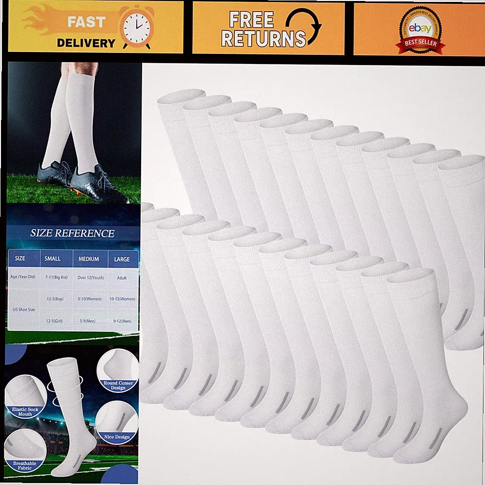 24 Pairs Youth Soccer Socks Bulk Unisex Football Sports Gear - Comfortable & Dur