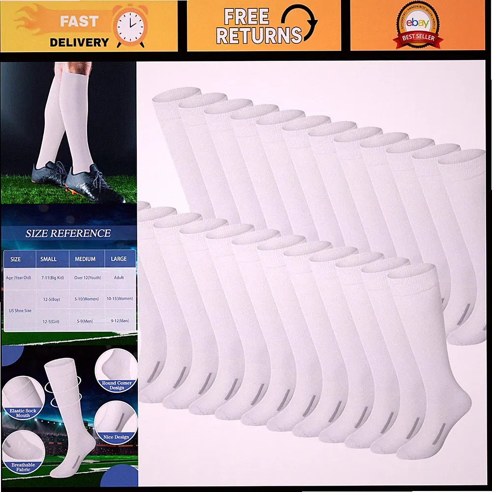 24 Pairs Youth Soccer Socks Bulk - Unisex Football Sports Socks for Kids