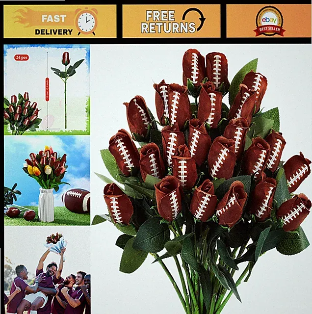 24 Pcs Artificial Football Roses - Sports Party Favors, Table Centerpieces, Game