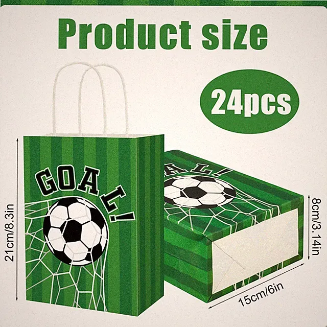 24 PCS Soccer Gift Bags Soccer Party Favor Bags with Handles Goal Theme Treat...