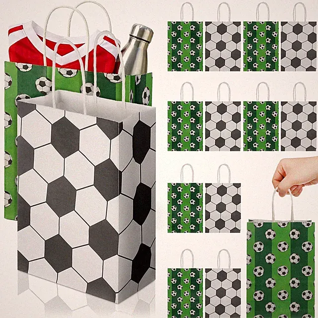 24 Pcs Soccer Party Favor Bags, Soccer Gift Bags with Handles, Football Goodi...
