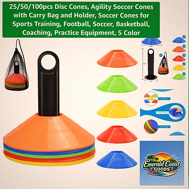 25/50/100pcs Disc Cones, Agility Soccer Cones with Carry Bag and Holder, Socc...