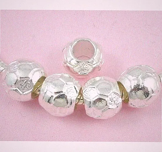 25pcs Silver Tone Soccer ball Beads Big Hole Fit European Charm Bracelet SY12