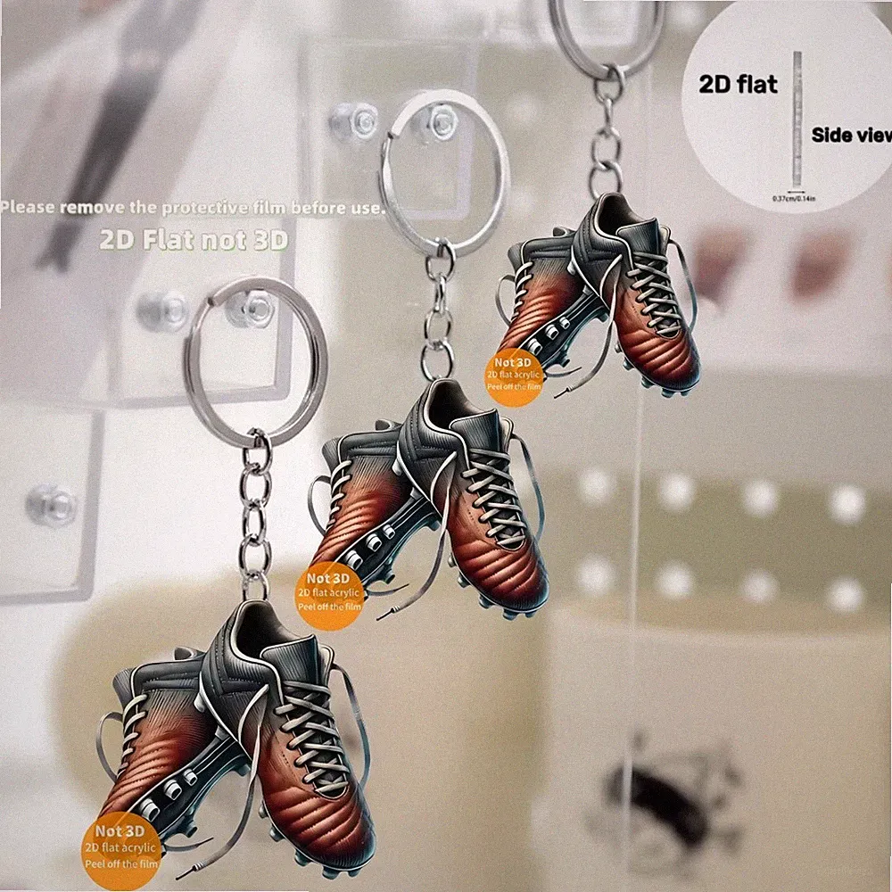 2D mini football soccer Cleat shoes flat acrylic keychain Ornament bag keyring