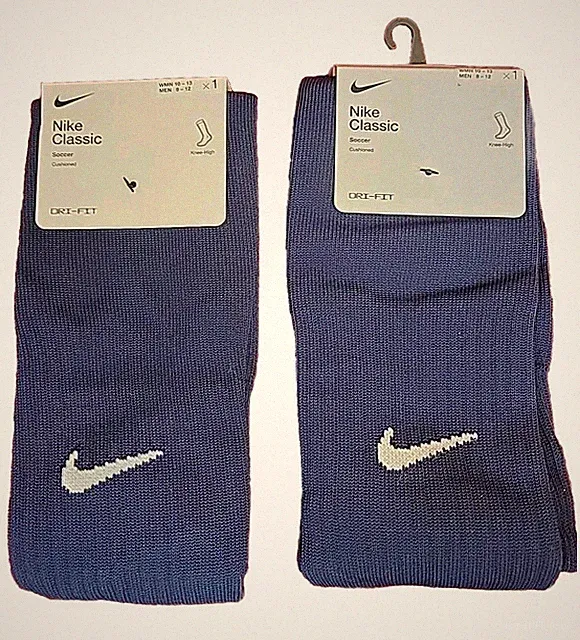 2X LOT NAVY NIKE CLASSIC DRI FIT KNEE HIGH SOCCER SOCKS FUTBOL ADULT MEN 8-12