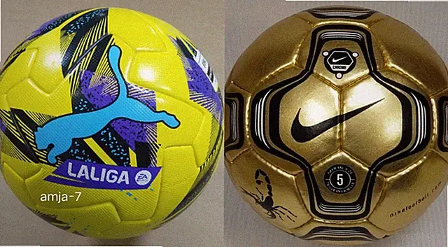 2X Nike Gold Chrome Scorpion and Puma Orbital Laliga1 match Soccer ball Size 5