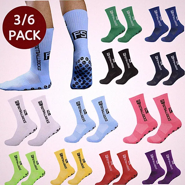 3/6 Pairs Men's Soccer Socks Anti-Slip Grip Pads Socks Non Skid Socks for Sports