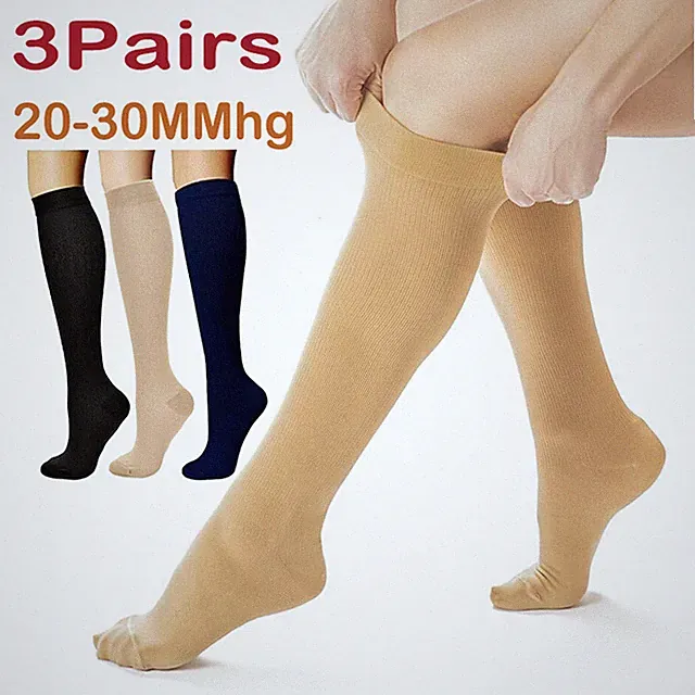 3 Compression Socks 20-30mmHg Knee High Support Stockings Medical Varicose Veins