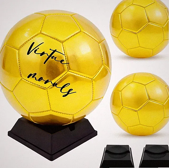 3 Pack Gold Soccer Ball Size 3 Autograph Football, Display Stand & Pump, Awards