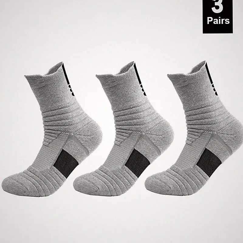 3 Pairs Anti Slip Grip Socks Men Sports Soccer Football Basketball Crew Full Soc
