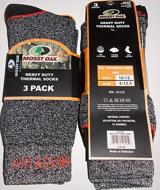 3 Pairs Mens Mossy Oak Cushioned Arch Support Mid Calf Thermal Boot Crew Socks