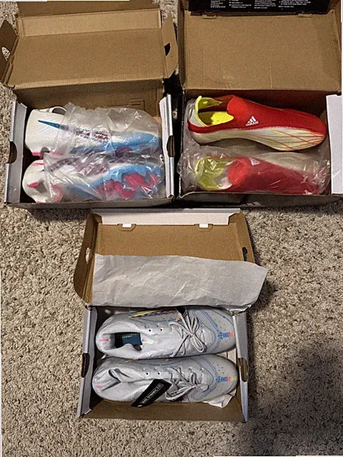 3 Pairs Of Elite Soccer Cleats: Nike And Adidas Size 9 & 10.5