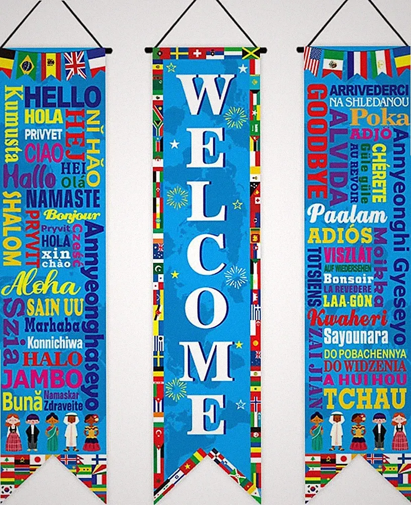 3 Pcs 2026 World Cup Soccer Hanging Banner Soccer Party Decorations Pennant Welc