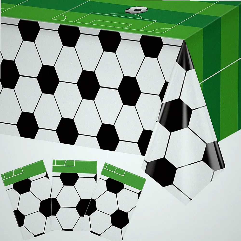 3 Pcs Soccer Table Cloth 54 x 108 Inches Disposable Plastic Rectangular Table...