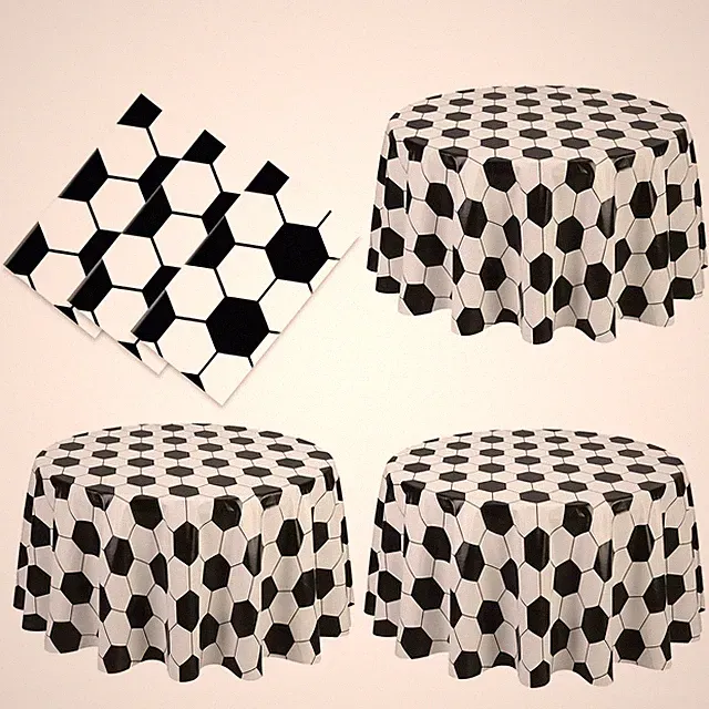 3-Piece 84 x 84 Inch Soccer Plastic Tablecloth – Black and White Soccer Ball...