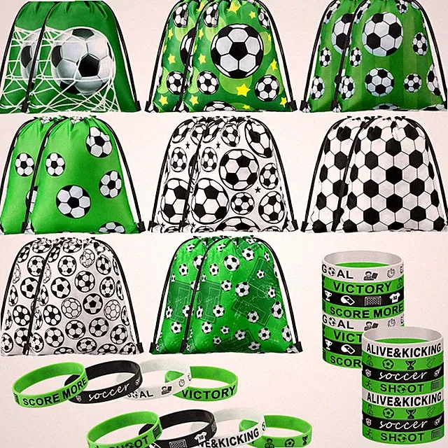 32 Pcs Soccer Party Favors Set Include 16 Drawstring Goodie Bags 16 Silicone...