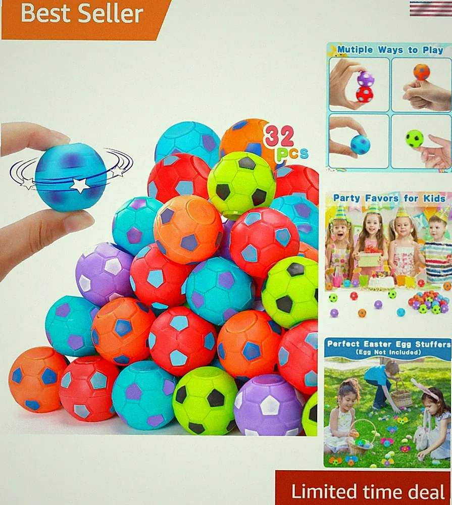 32PCS Fidget Spinner Soccer Balls Sports Party Favors Bulk for Kids 4-8 8-12...