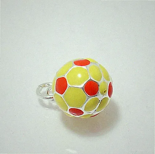 3D Yellow and Red Soccer Football Ball Charm Pendant Real 925 Sterling Silver