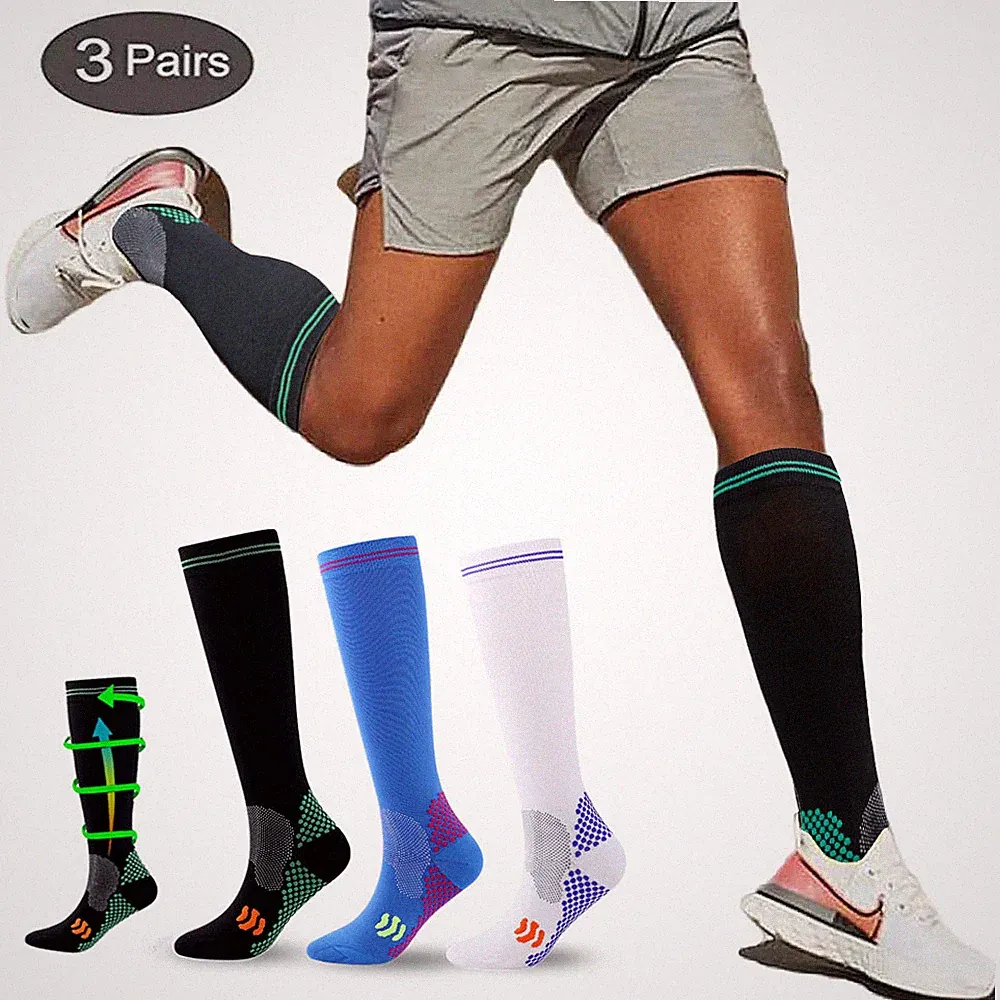 3Pair Athletic Knee High Compression Soccer Football Sport Socks for Youth Adult