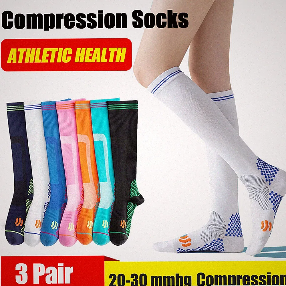 3Pair Athletic Knee High Compression Soccer Football Sport Socks for Youth Adult