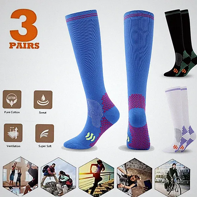 3Pair Men Sports Breathable Tube Long High Socks Knee Warm Casual Footy Soccer
