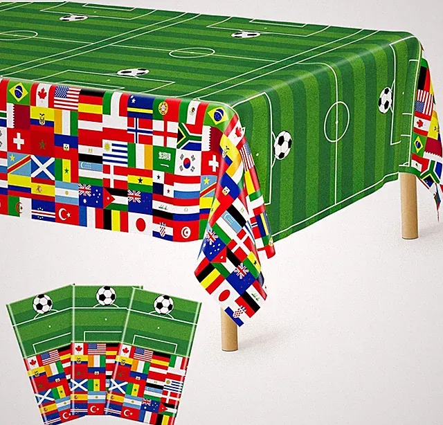 3Pcs Soccer Tablecloths Plastic Disposable Soccer Rectangle Table Cover 108"x54"
