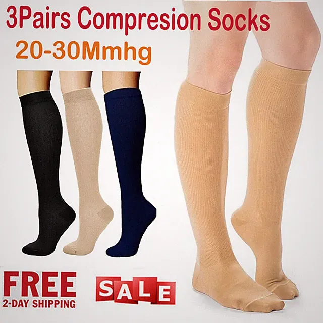 3X Women Men Medical Compression Socks Knee High Support Hose Varicose Stockings