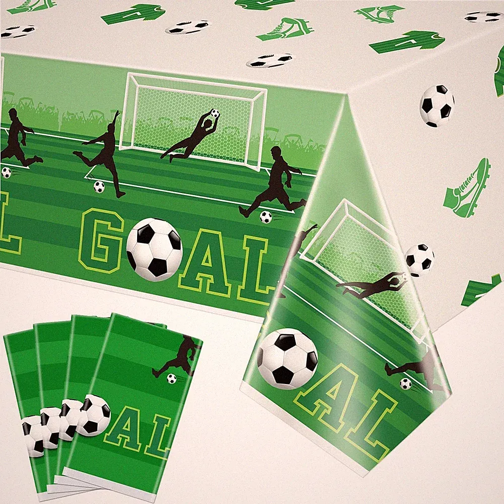 4 Pack Soccer Party Tablecloths - Disposable Plastic Soccer Table Cover for K...