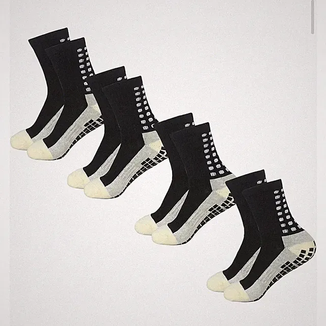 4 Pair Kids Athletic Grip Socks Non Slip Soccer Football Basketball BlackLg. T2
