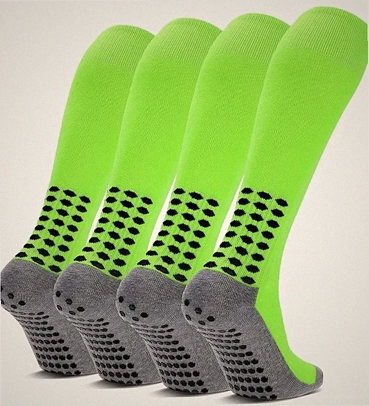 4 Pairs Grip Soccer Socks Non Slip Knee High Compression Football Socks Neon Grn