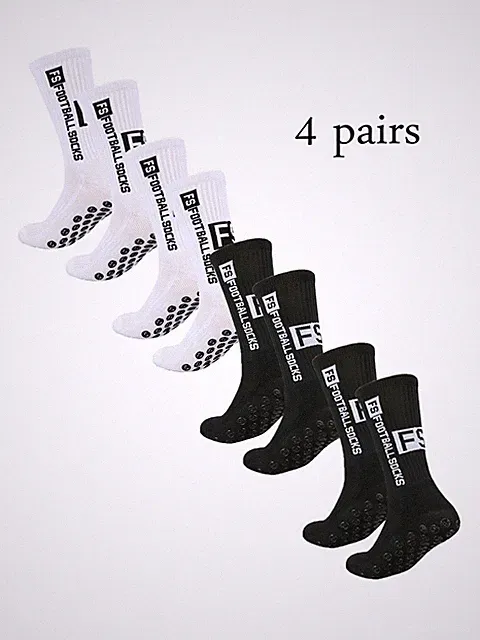 4 Pairs Men's Grip Soccer Socks, Anti-Slip Athletic Socks for Sports & Football