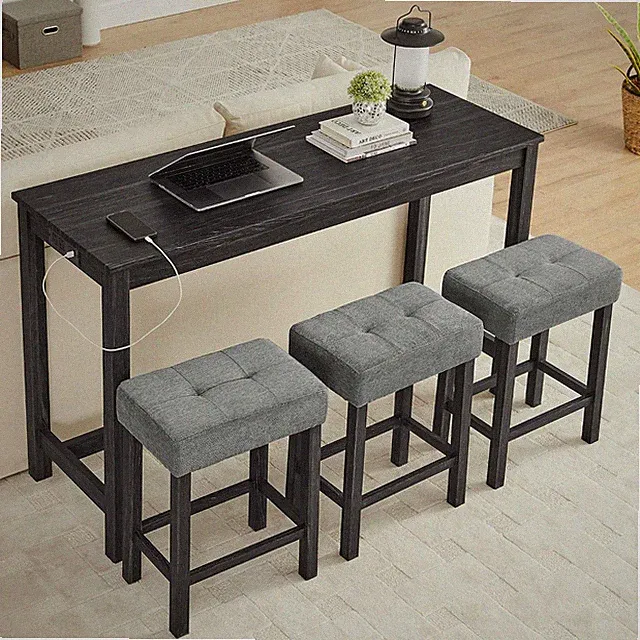 4 Piece Kitchen Dining Room Table and Chairs Set, Farmhouse Wooden Counter Heigh