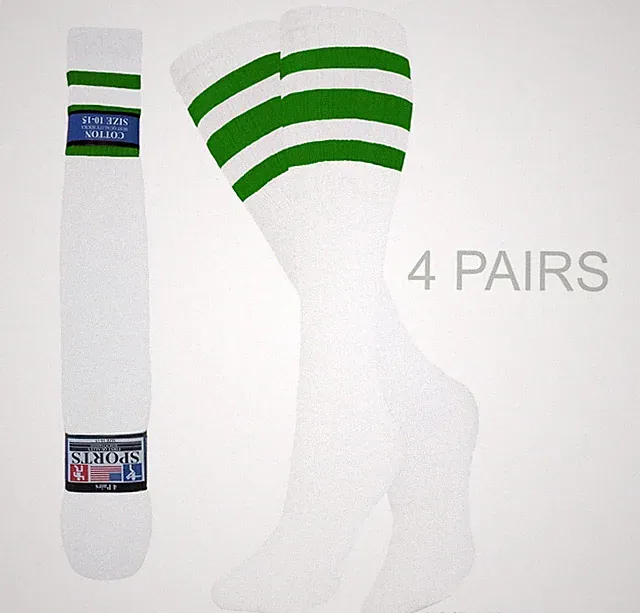 4 Pk Tube Socks Striped 22 Inches Long Socks Old School Cotton Socks 10 COLORS