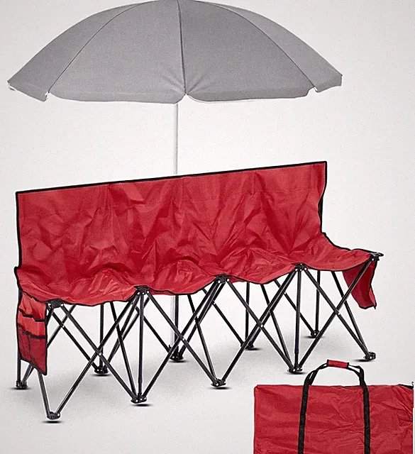 4 Seat Folding Soccer Bench with Umbrella Portable Sports Sideline Bench Chair