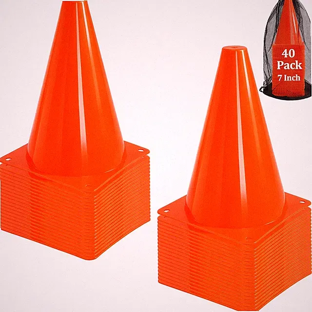 40 Pack Plastic Training Cones, 7 Inch Plastic Soccer Cones, Agility Marker Cone