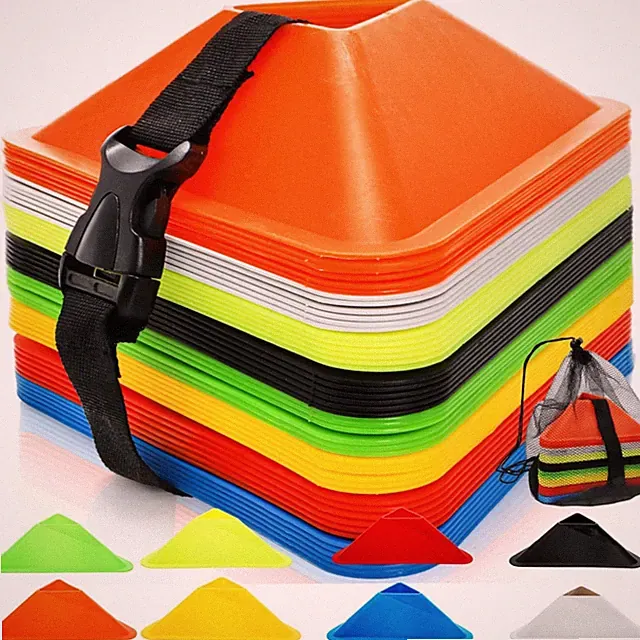 48 Pack Triangle Soccer Cones, Flexible Agility Cones with Carry Bag and Stra...